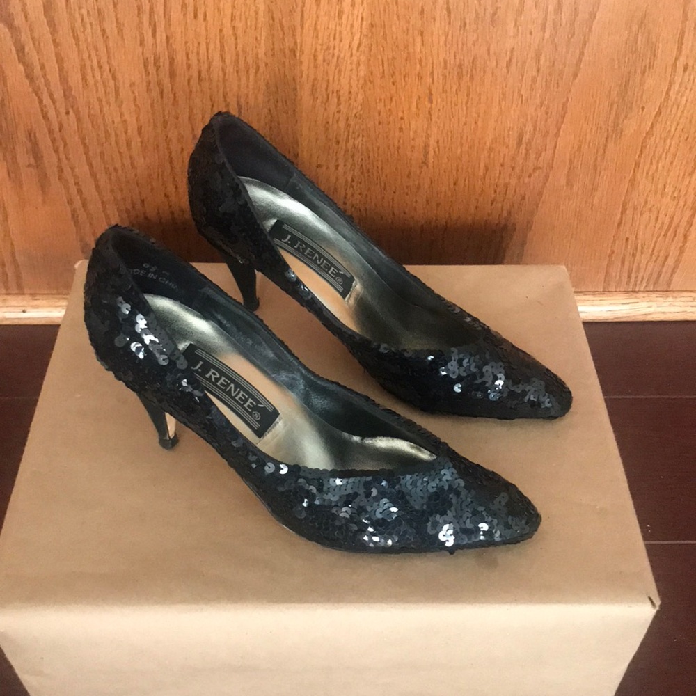 “NEW ARRIVALS” Brand-New Women’s J.RENEE Black Sequin High Heel Dress Shoes